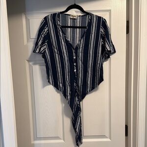 Show Me Your Mumu Navy Striped Button-Up Women's Top Cropped